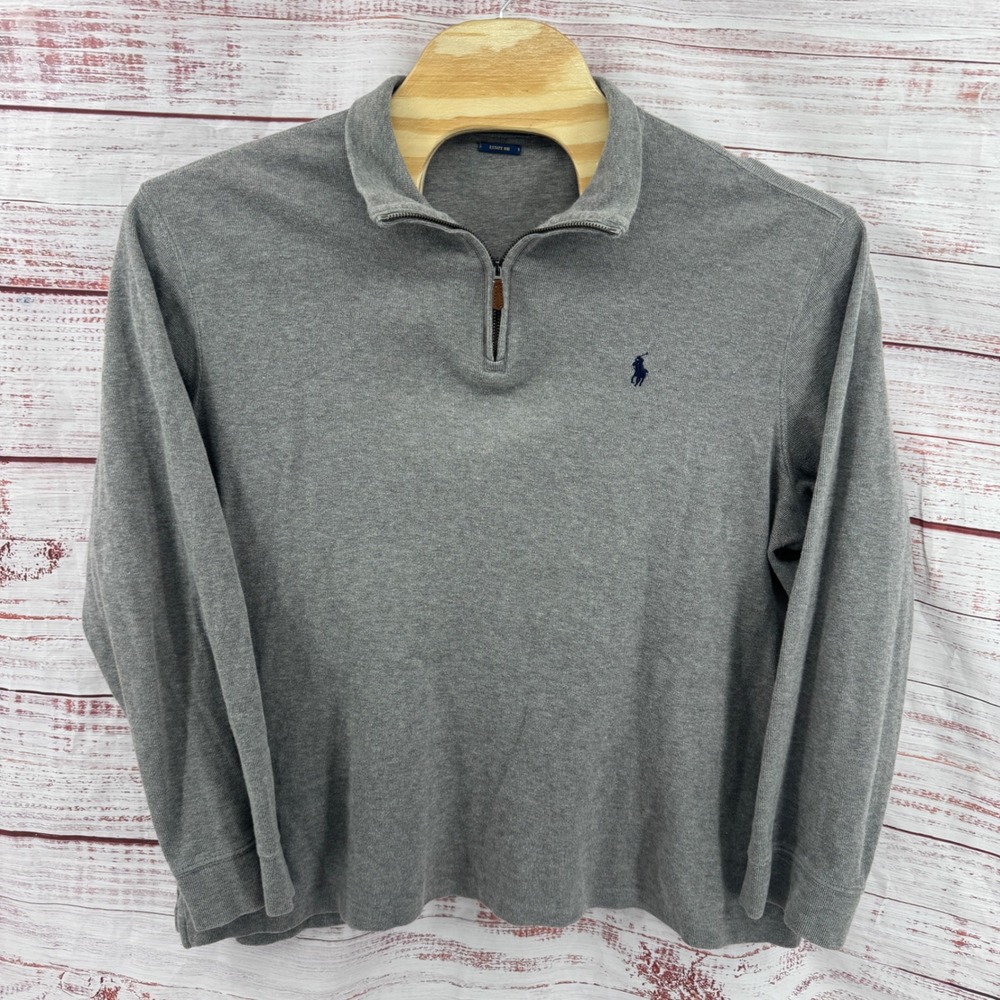 Polo Ralph Lauren Sweater Mens XL Estate Rib Quarter Zip Pullover Grey Cotton